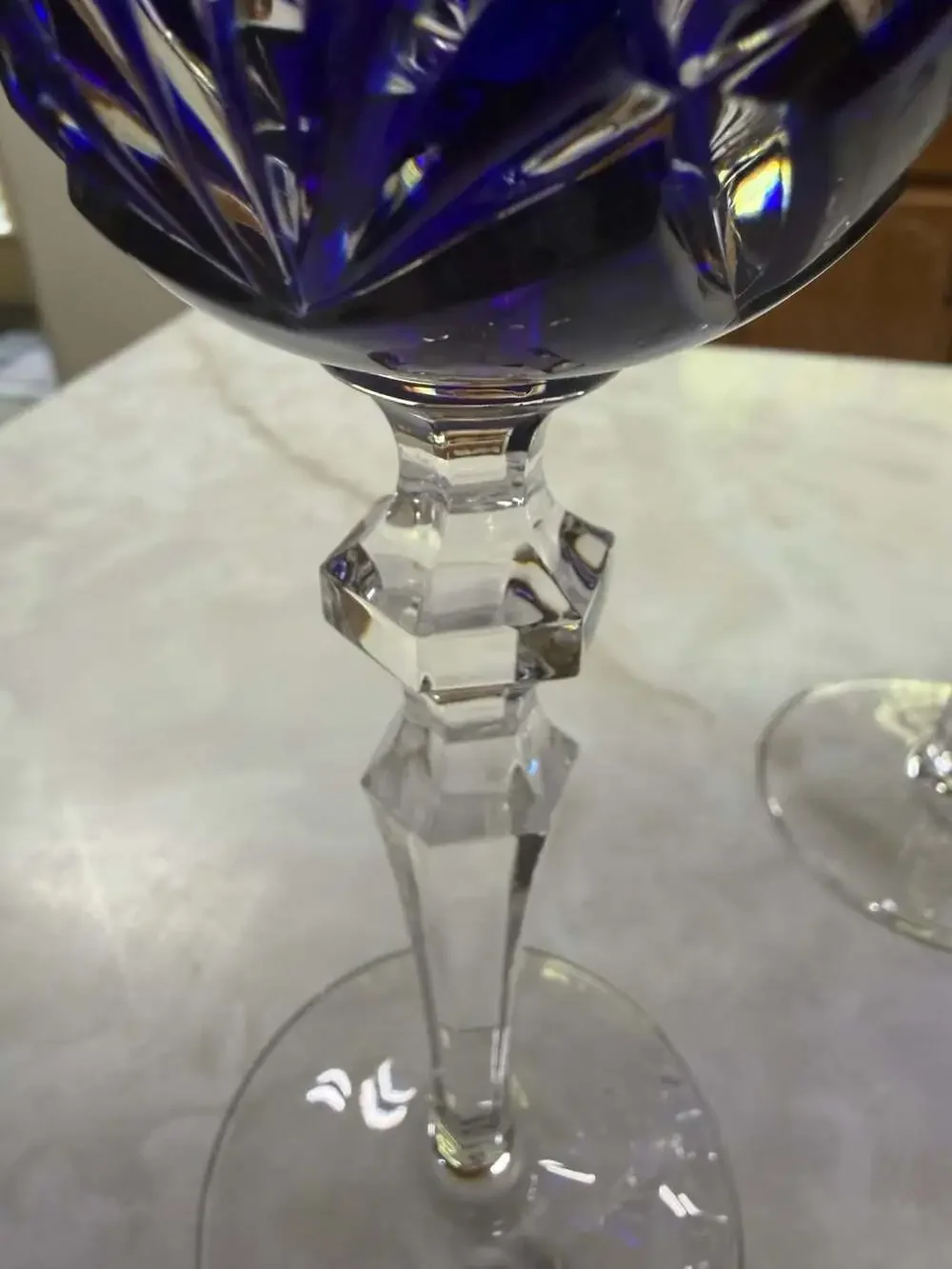 Vintage Gorham Crystal Cherrywood Cobalt Blue Cut-to-Clear Hock Wine Glasses Set